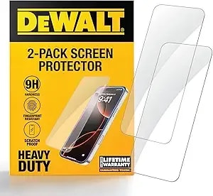 Dewalt Heavy Duty 9h+ Glass For Iphone 15 Pro Max Screen Protector, Military Grade Shatterproof & Durable, Screen Protector 15 Pro Max Tempered Glass, Anti-Fingerprint & Smudge Protection, 2 Pack