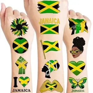 96pcs Jamaica Flag Pre Cut Temporary Tattoos Themed Birthday Party Decorations Supplies Favors Decor Yellow Green Jamaican Palm Tree Tattoo Stickers Gifts For Game Kids Boys Girls Classroom School