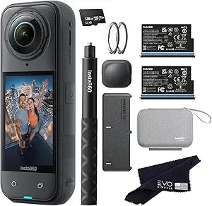 insta360 x5 Essentials Bundle-8k Waterproof 360 Action Camera - Bundle Includes Selfie Stick, Extra Battery, Utility Fast Charge Case, Standard Lens Guards, Lens Cap, Carry Case(128gb)