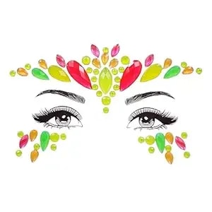 Topz Neon Face Jewels Face Gems Sticker Christmas Makeup Face Tattoos Rainbow Crystal Eye Gems Sticker Body Glitter Fluorescent Rhinestone Sticker Body Gems Temporary Tattoo