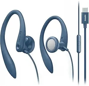 Philips Usb-C Wired Earbuds With Microphone, Secure Fit Over-Ear Sport Earhooks, Deep Bass 15mm Drivers, In-Line Controls, Plug-And-Play Usb-C Earphones, Wired Open Ear Headphones For Running & Gym