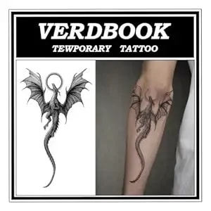 Waterproof Temporary Tattoos: 2-Sheet Tattoo Kit With Realistic Body Stickers, Semi-Permanent Tattoos For Adults Lasting 7-15 Days – Safe For Men & Women, Haloed Winged Dragon Pattern