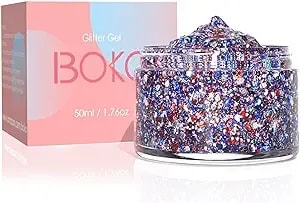 Boko 50ml Red White Blue Body Glitter Gel, 4th Of July Chunky Glitter For Face Hair Body Pride Makeup, Patriotic Glitter For Independence Day Memorial Day Veterans Day Flag Party Rave Accessories