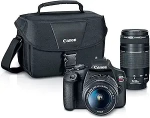 Canon Eos Rebel t7 Dslr Camera Double Zoom Lens Kit With Ef-S 18-55mm And Ef 75-300mm Lenses, 24.1 Megapixel Cmos (Aps-C) Sensor, Full Hd Videos, Wi-Fi, Beginner Photographers, Digital Camera, Black