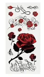 Red Tattoo Stickers, Red Rose Fashion Butterfly Dragon Flower,Body Art Temporary Fake Tattoo Sticker Decal,Rose,Butterfly Temporary Tattoos,Temporary Tattoos,Makeup