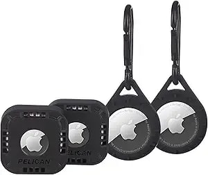 Pelican – Protector – Clip Ring And Sticker Mount For Apple Airtags, Includes 2 Clips Rings With Carabiner & 2 Stickers Mounts – Black