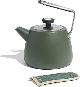 Made In Cookware - 2 Qt Kettle - Willow Green - Stainless Steel - With Built-In Temperature Gauge - Includes Handle Sleeve - Induction Compatible