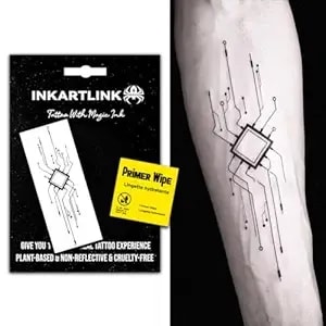 Inkartlink Semi Permanent Tattoo, Temporary Tattoo, Mechanical Style, Gift For Cool Boys, Adult Art Design, Party Favor, Waterproof, Realistic, No Adhesive, No Reflective, Lasts 1-2 Weeks (Mechanical)