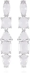 Guess Silvertone Pave Glass Stone Statement Linear Drop Earrings