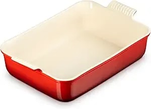 Le Creuset Stoneware Heritage Deep Rectangular Lasagna Dish, 6.75 Qt., Cerise