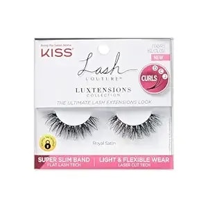 Kiss Lash Couture Luxtensions Collection False Eyelashes, Flat Lash Technology, Super Slim Lash Band, Real Lash Extension Fibers, Reusable, Style ‘Royal Satin’, 10mm, 1 Pair Strip Lashes