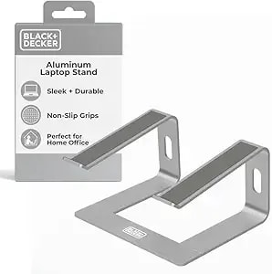 Black+Decker Laptop Stand For Computer Desk, Ergonomic Laptop Stand For Desk, Lap Top Riser Compatible With Macbook Notebook, Lap Top Holder, Durable Aluminum Computer Riser Accessories, Silver