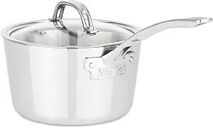 Viking Contemporary 3-Ply Stainless Steel Sauce Pan With Glass Lid, 3.4 Quart Saucepan Cooking Pot, Dishwasher And Oven Safe, Induction Ready, Silver