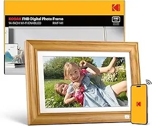 Kodak 14.1 Inch Fhd Digital Picture Frame, 1920x1080 G+G Ips Digital Photo Frame With 32gb Large Storage, Quad-Core Cpu, Premium Solid Wood Frame, Easy Photo Transfer Via Wifi App/Email/Usb/Sd Card