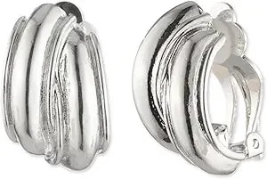 Anne Klein Women'S Silver Tone Ez Comfort Clip Earring Button Featuring Cross Over Design