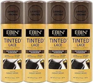 Ebin New York Lace Tint Spray–4x Tinted Lace Aerosol 2.7oz/80ml Bundle – Fast-Drying And Precision Spray For Seamless Wig Application – Buildable Coverage For Look –Gift Set (4 Item)