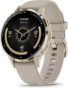 Garmin Venu 3s Soft Gold Stainless Steel Bezel 1.2-Inch Amoled Touchscreen Display Smart Watch, Garmin Connect, Phone Supported With 41mm French Gray Case And Silicone Band