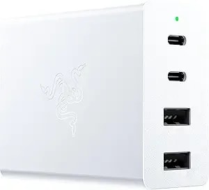 Razer Usb-C 130w Gan Charger: 4 Ports - Super Fast Charging For Laptops, Macbook, Ipad, Iphone, Samsung Galaxy - Charge Multiple Devices - Compact & Travel Ready - International Plugs Included - White