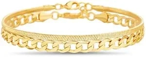 Nautica 14k Gold Plated Brass Anklet Double Row Layered Chain Anklets For Women 10 Inches Long Curb Snake