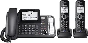 Panasonic 2-Line Corded Phone/Cordless Phone System With 2 Handsets - Answering Machine, link2cell, 3-Way Conference, Call Block, Long Range Dect 6.0, Bluetooth - Kx-tg9582b (Black)