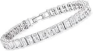 Ross-Simons 20.00 Ct. T.W. Emerald-Cut Cz Tennis Bracelet In Sterling Silver