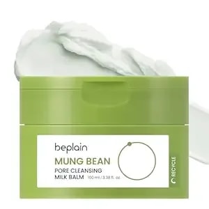 Beplain Mung Bean Pore Cleansing Milk Balm (3.38 Fl.Oz/100ml) - Fragrance-Free - Korean Makeup Remover For Sensitive Skin - Non-Greasy Sorbet Texture With Ceramides - All-In-One Facial Cleanser