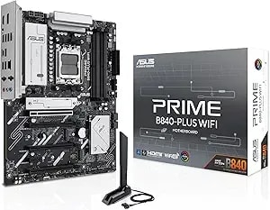 Asus Prime b840-Plus Wifi Amd am5 b840 Atx Motherboard, Advanced Ai Ready, ddr5, Pcie 4.0, 3x M.2, Wi-Fi 6e, 2.5gb Lan, Displayport, Hdmi™, Usb 10gbps Type-A & Type-C®, Bios Flashback™, Aura Sync Rgb