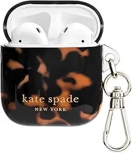 Kate Spade New York Airpods Protective Case With Keychain Ring - Tortoiseshell, Compatible With Airpods 2nd / 1st Generation