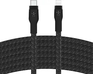 Belkin Boostcharge Pro Flex Braided Usb Type C To Lightning Cable (3m/10ft), Mfi Certified 20w Fast Charging Pd Power Delivery For Iphone 14, Iphone 13, 12, 11, Pro, Max, Mini, Se, Ipad - Black