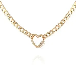 Guess Goldtone Chain Link Necklace With Pave Heart Charm