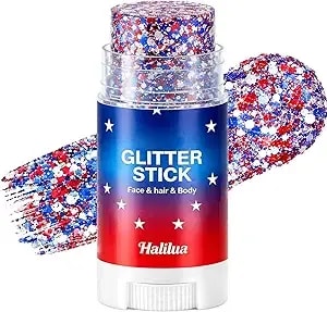 Patriotic Red White And Blue Glitter Stick,Hair Glitter For 4th Of July Decorations For Women And Kids,Waterproof Chunky Face Glitter Gel,Flag Makeup For Independence Day Accessories,Memorial Day