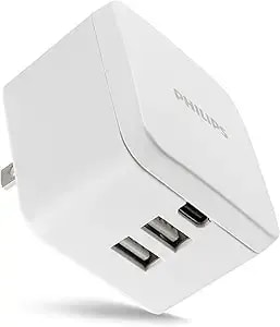 Philips Iphone Usb Wall Charger Block, 20w 1 Usb C Port, 2 Type A Port Charging Block For Iphone 15, 14, 13 Series, Ipad, Power Adapter Cube, Foldable Plug Charging Box, dlp1032q/37