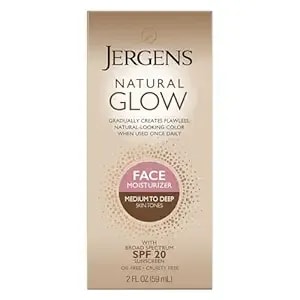 Jergens Natural Glow Self Tanner Face Moisturizer With Spf 20 Facial Sunscreen, Medium To Deep Skin Tone, Sunless Tanning, Oil Free, Broad Spectrum Protection Uva And Uvb, 2 Oz (Packaging May Vary)