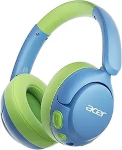 Acer Kids Bluetooth Headphones, 85db Volume Limiter, Foldable Wireless Over-Ear Headphones For Ipad, Travel, 75h Playtime, Bluetooth 5.4, Built-In Mic, Blue Green