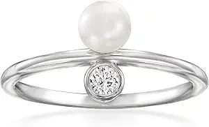 Ross-Simons 4.5-5mm Cultured Pearl Ring With Single Cz In Sterling Silver