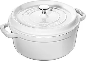 Staub Cast Iron Round Cocotte, Dutch Oven, 4-Quart, Serves 3-4, Made In France, White