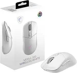 Msi Versa 300 Wireless White Gaming Mouse, 8000 Dpi, 30m+ Clicks Kailh Switch, Optical Sensor, Ergonomic Ambitextrous Hand Design, Rgb Light