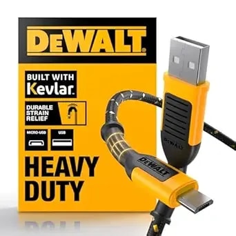 Dewalt Heavy Duty Usb To Micro-Usb Cable, Jobsite Micro Usb Connector Cable, High Speed Charging Cord For Compatible Android Phones, Cameras, Legacy Devices, 6 Ft (Black)