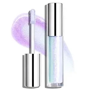 Holographic Glitter Lip Gloss, Purple Shimmer Liquid Lipstick, Chameleon Color Shifting High-Shine Plumping Lip Gloss For Women, Non-Sticky Metallic Lip Stain Oil Glitter Makeup, 05 Lilac