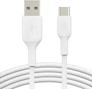 Belkin Boostcharge Usb-C To Usb-A Cable (2m/6.6ft) For Iphone 16, Iphone 16 Pro, Iphone 15, Samsung Galaxy s25, s25 Ultra, s24, Pixel 9, Ipad Pro, Nintendo Switch 2, Carplay & More - White