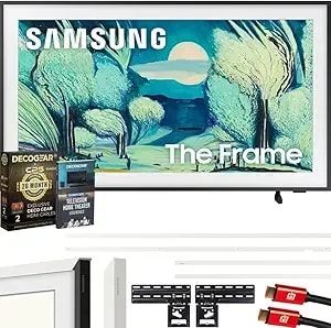 Samsung qn43ls03fa 43" The Frame Qled 4k Ai Tv (2025) Bundle With Modern White Bezel, Cps 26 Month Protection, Slim Flat Mount, 2x Hdmi Cables & Deco Gear Complete Home Theater Beginner'S Guidebook