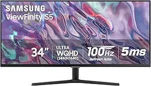 Samsung 34" Viewfinity s50gc Series Ultra-Wqhd Monitor, 100hz, 5ms, hdr10, Amd Freesync, Eye Care, Borderless Design, Pip, Pbp, ls34c502ganxza, 2023, Black