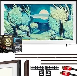 Samsung qn55ls03fa 55" The Frame Qled 4k Ai Tv (2025) Bundle With Modern Brown Bezel, Cps 26 Month Protection, Slim Flat Mount, 2x Hdmi Cables & Deco Gear Complete Home Theater Beginner'S Guidebook