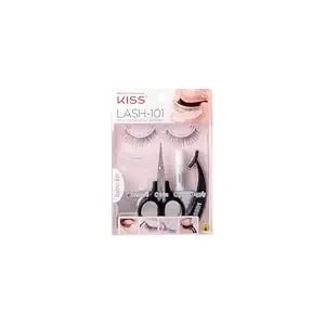 Kiss Lash-101 All-In-One False Eyelashes Kit For Beginners, Reusable Strip Lashes, Easy To Apply, 1 Pair 12 Mm Fake Eyelashes, Measuring Tool, Scissors, Lash Adhesive, Applicator, & Mirror