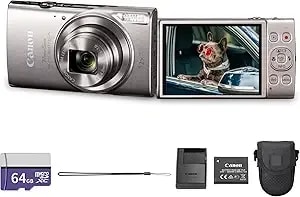 Canon Powershot Elph 360 Hs A Digital Camera (Silver) - 20.2mp Cmos Sensor, 12x Optical Zoom & Built-In Wi-Fi - Compact Point-And-Shoot For Travel, Family & Everyday Photography (7283c001) + 64gb Card