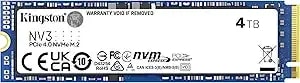 Kingston nv3 4tb M.2 2280 Nvme Ssd - Pcie 4.0 Gen 4x4 - Up To 6000 Mb/S - snv3s/4000g