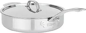 Viking Pureglide Pro 3-Ply Nonstick Sauté Pan With Lid, Made Without Pfas, 4.5-Quart Induction Deep Frying Pan With Helper Handle, Metal Utensil Safe Titanium Nonstick Surface, Oven Safe To 600f
