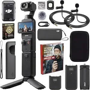 Dji Cp.Os.00000302.01 Osmo Pocket 3 Creator Combo 4k 120fps Handheld 3-Axis Gimbal Bundle With Cps 26 Month Protection Pack, 2x Clip-On Mini Lapel Mic, 10" Case, Hdmi Cable And Deco Gear Master Guide