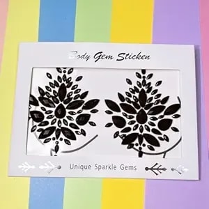 Topz Black Body Gems Sticker Halloween Makeup Collection Rhinestone Sticker Temporary Tattoo Nipple Covers Diamond Pasties Body Jewels Face Gems For Festival