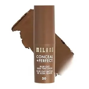 Milani Conceal + Perfect Blur Out Skin Tint Stick - Light To Medium Coverage Tinted Moisturizer Stick With Vitamin C & E - Soft Matte, Pore Blurring Natural Finish 20-Deep Red